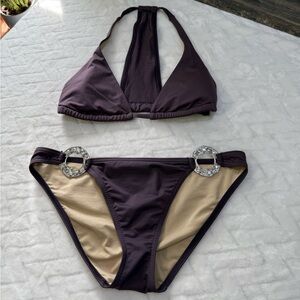 Nwt $87 Victorias Secret Rhinestone Hipster Plum Purple Bikini Racerback Top S